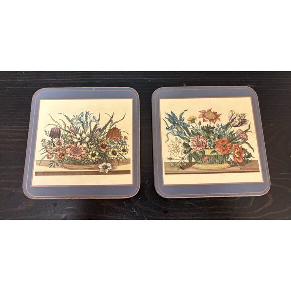 Pimpernel Deluxe Beverage Coasters Floral Array Cork Backed Set of 6 England - Picture 5 of 10